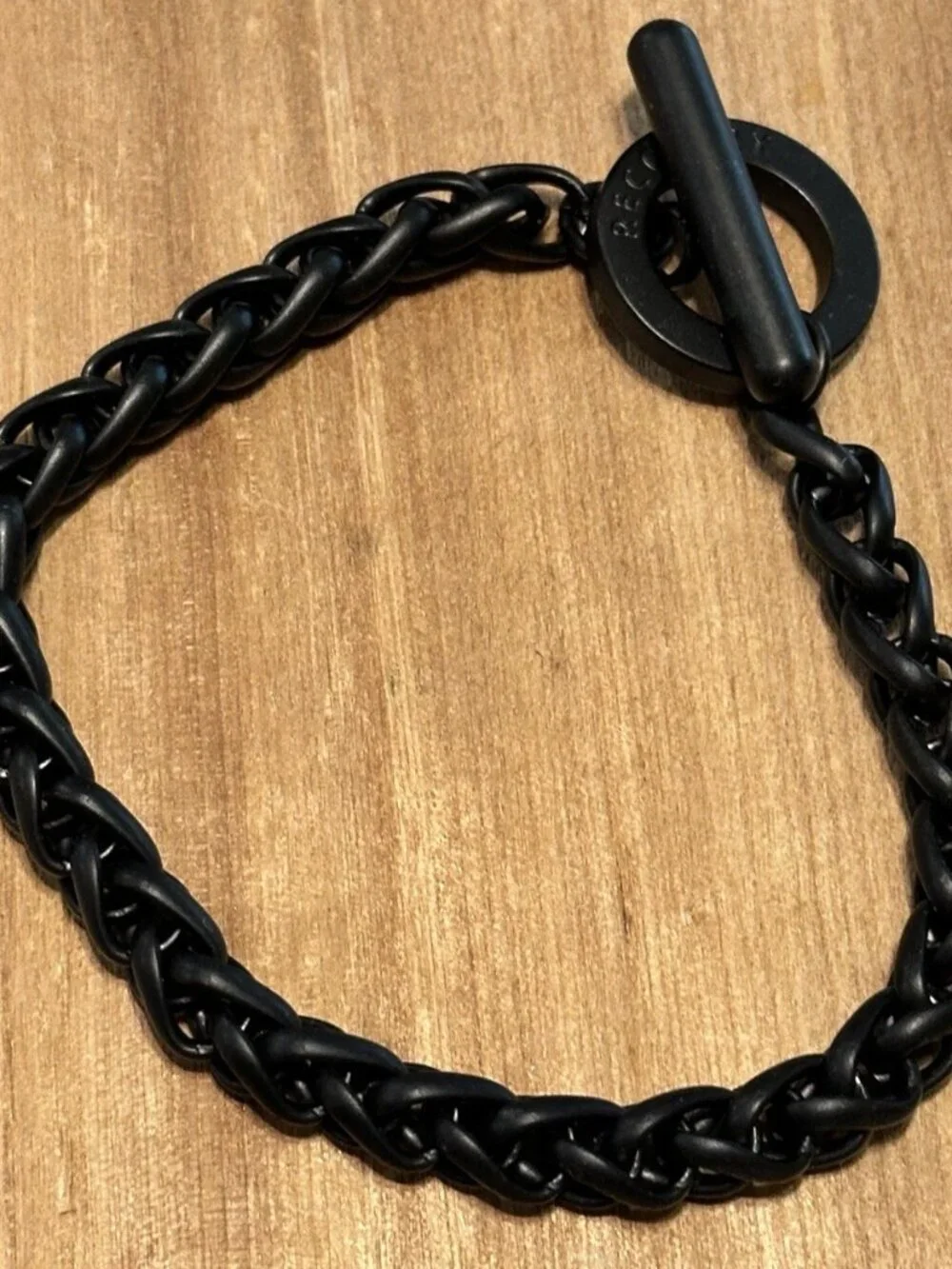Recovery matte black thick twist Chain bracelet stainless steel toggle clasp.